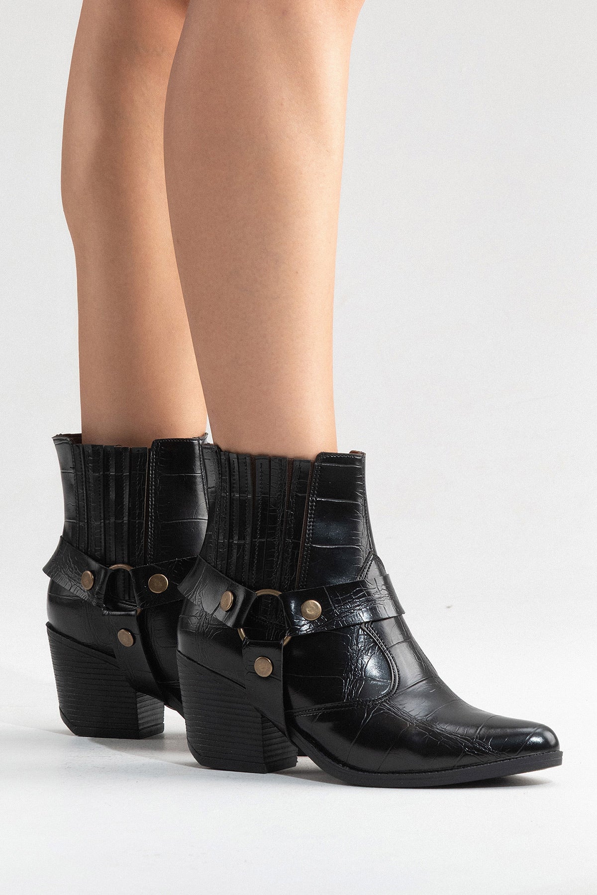 LUKKA SHOES Athena Kadın Siyah Kroko Western Dallas Bot
