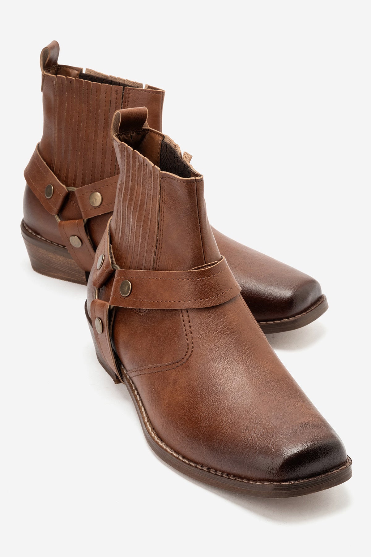 LUKKA SHOES Bert Erkek Taba Suni Deri Kovboy Dallas Western Tak Çıkar Detaylı Ahşap Topuk El Yapımı Bot