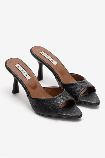 LUKKA SHOES Hakiki Deri Aria Kadın Siyah Tek Yüz Topuklu Terlik