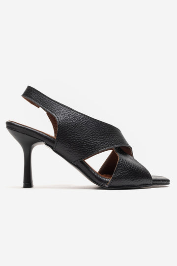 LUKKA SHOES Hakiki Deri Perla Kadın Siyah Çapraz Topuklu Ayakkabı