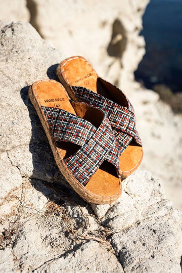 LUKKA SHOES Zeta Kırmızı Çizgili Çapraz Keten Erkek Terlik
