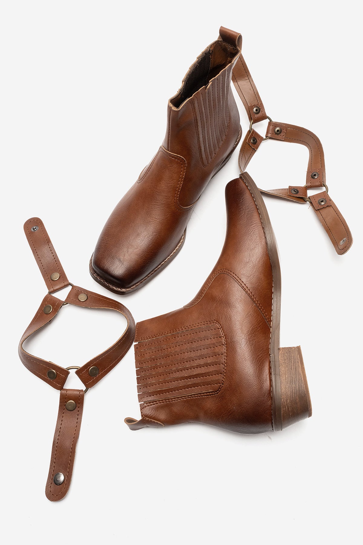 LUKKA SHOES Bert Erkek Taba Suni Deri Kovboy Dallas Western Tak Çıkar Detaylı Ahşap Topuk El Yapımı Bot