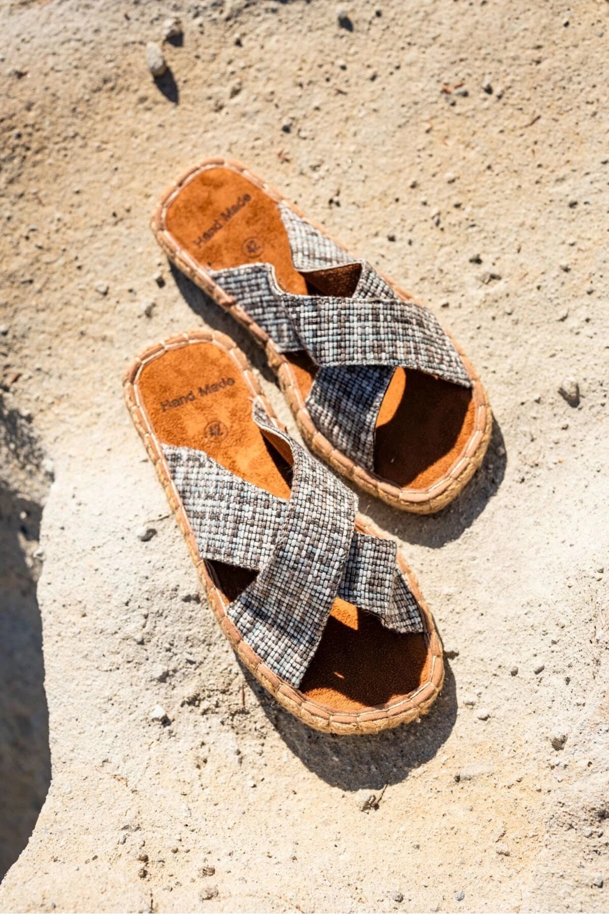 LUKKA SHOES Zeta Gri Çizgili Çapraz Keten Erkek Terlik