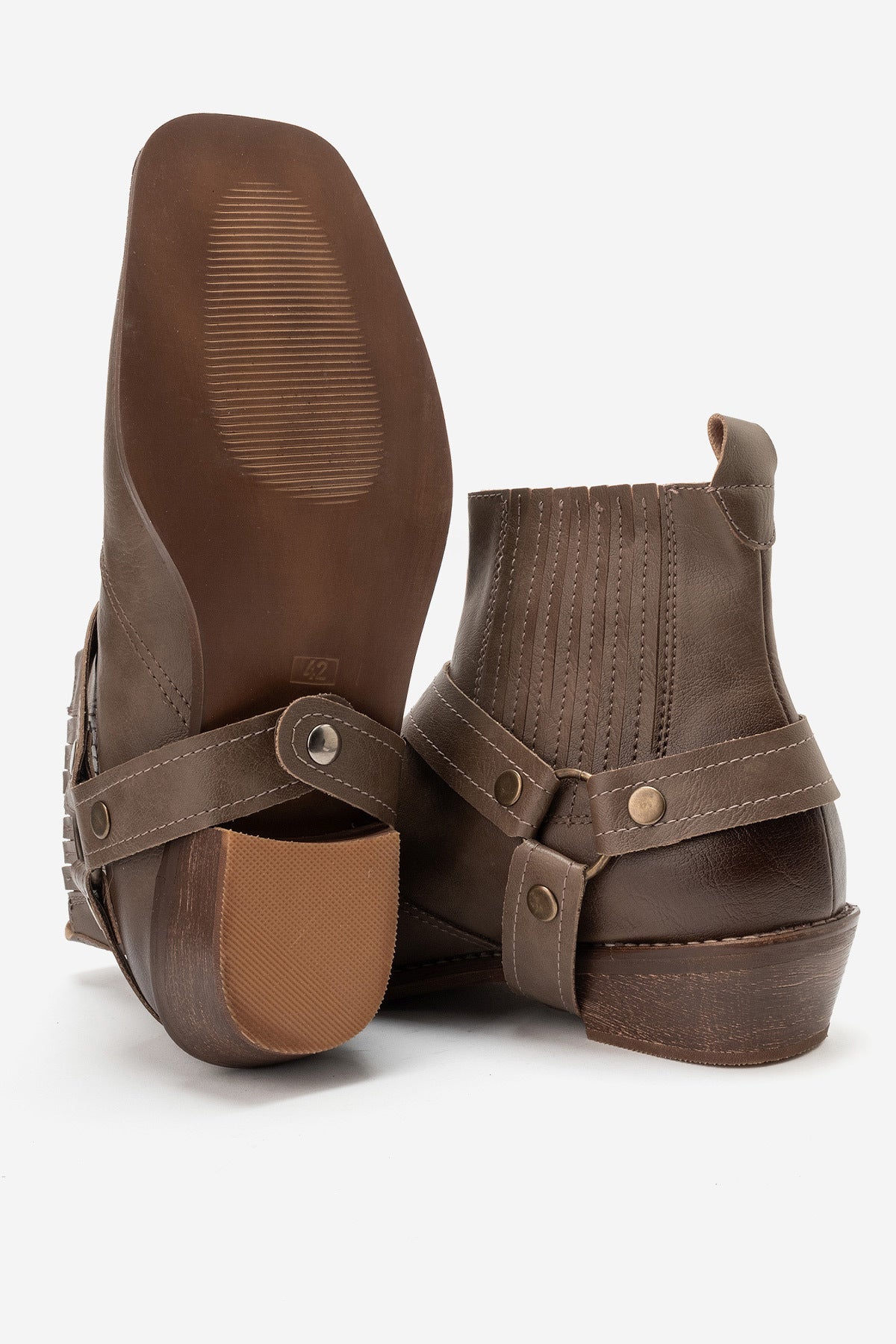 LUKKA SHOES Bert Erkek Vizon Suni Deri Kovboy Dallas Western Tak Çıkar Detaylı Ahşap Topuk El Yapımı Bot