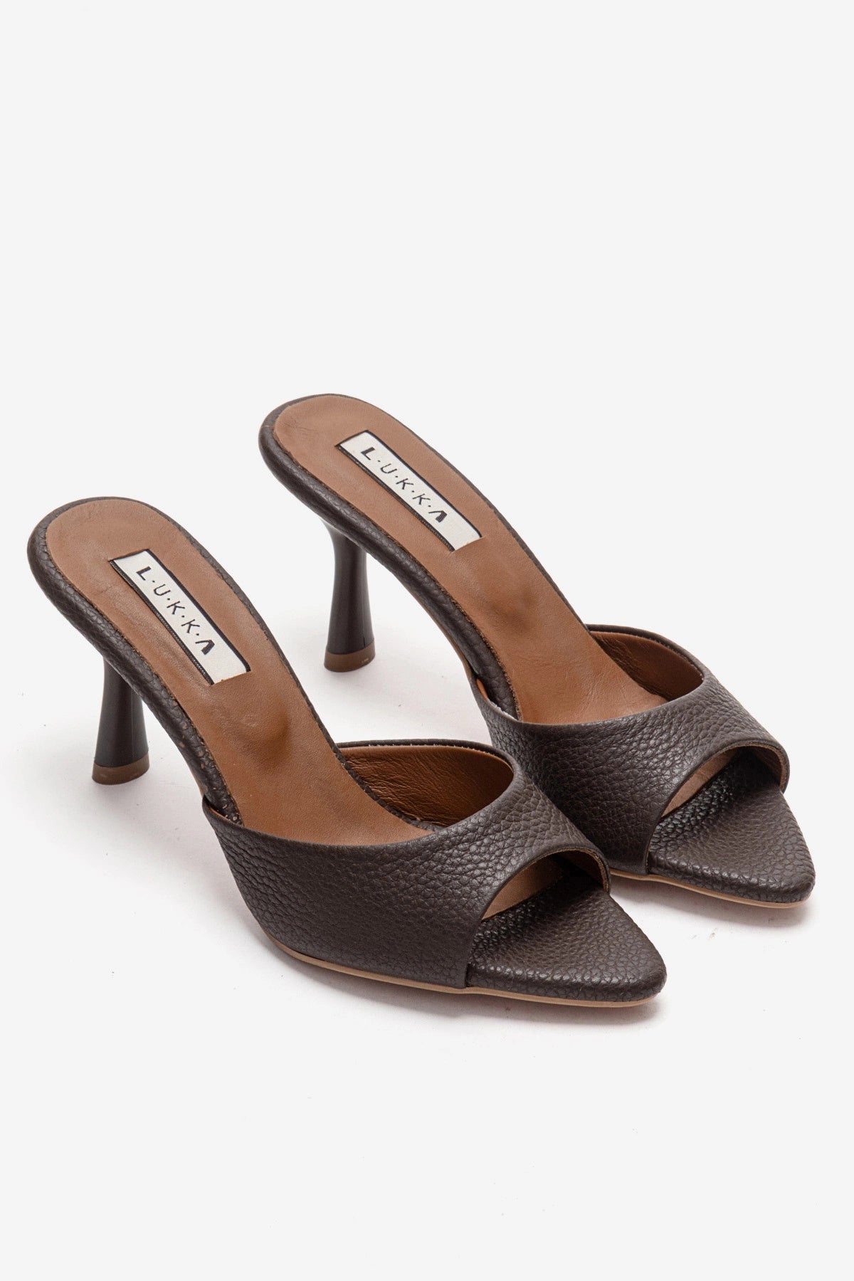 LUKKA SHOES Hakiki Deri Aria Kadın Acı Kahve Tek Yüz Topuklu Terlik