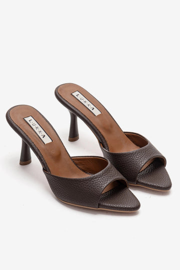 LUKKA SHOES Hakiki Deri Aria Kadın Acı Kahve Tek Yüz Topuklu Terlik