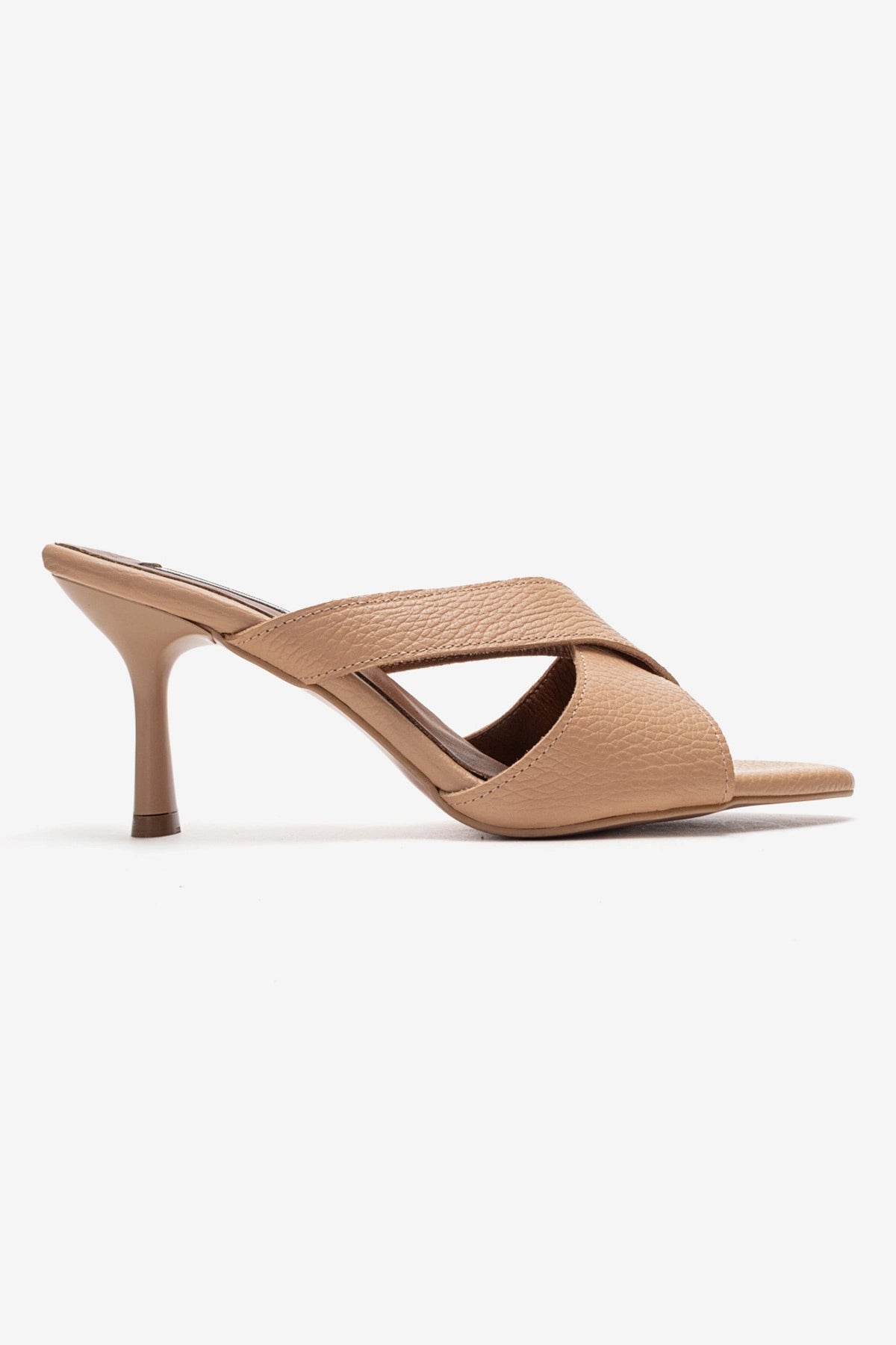 LUKKA SHOES Hakiki Deri Mila Kadın Nude Çapraz Topuklu Terlik