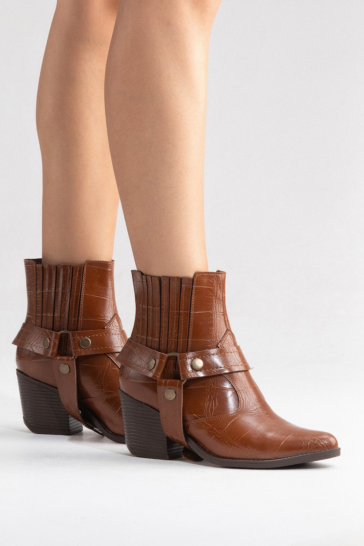 LUKKA SHOES Nova Kadın Taba Kroko Western Dallas Tak Çıkar Bot