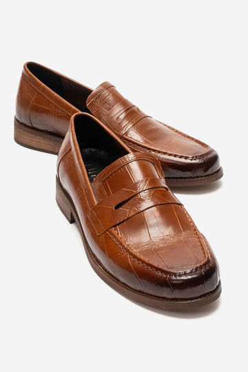 LUKKA SHOES Daniel Erkek Taba Kroko El yapımı Makosen Loafer Ayakkabı