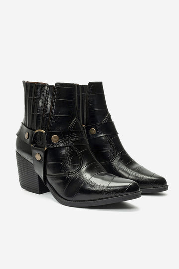 LUKKA SHOES Athena Kadın Siyah Kroko Western Dallas Bot