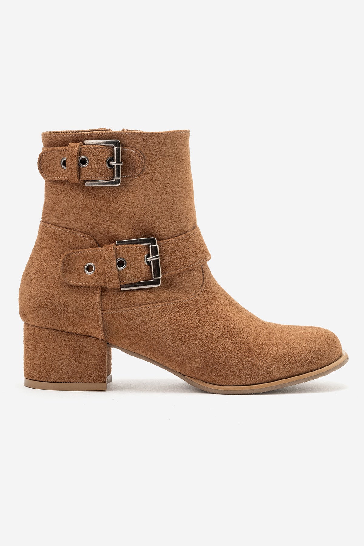 LUKKA SHOES Hope Kadın Taba Süet Toka Aksesuarlı Fermuarlı Topuklu Bot