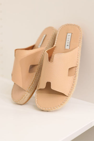 LUKKA SHOES Grace Hakiki Deri Erkek Nude Bohem Terlik Espadril