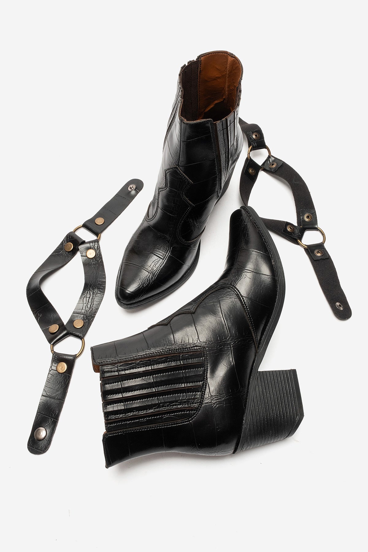 LUKKA SHOES Athena Kadın Siyah Kroko Western Dallas Bot