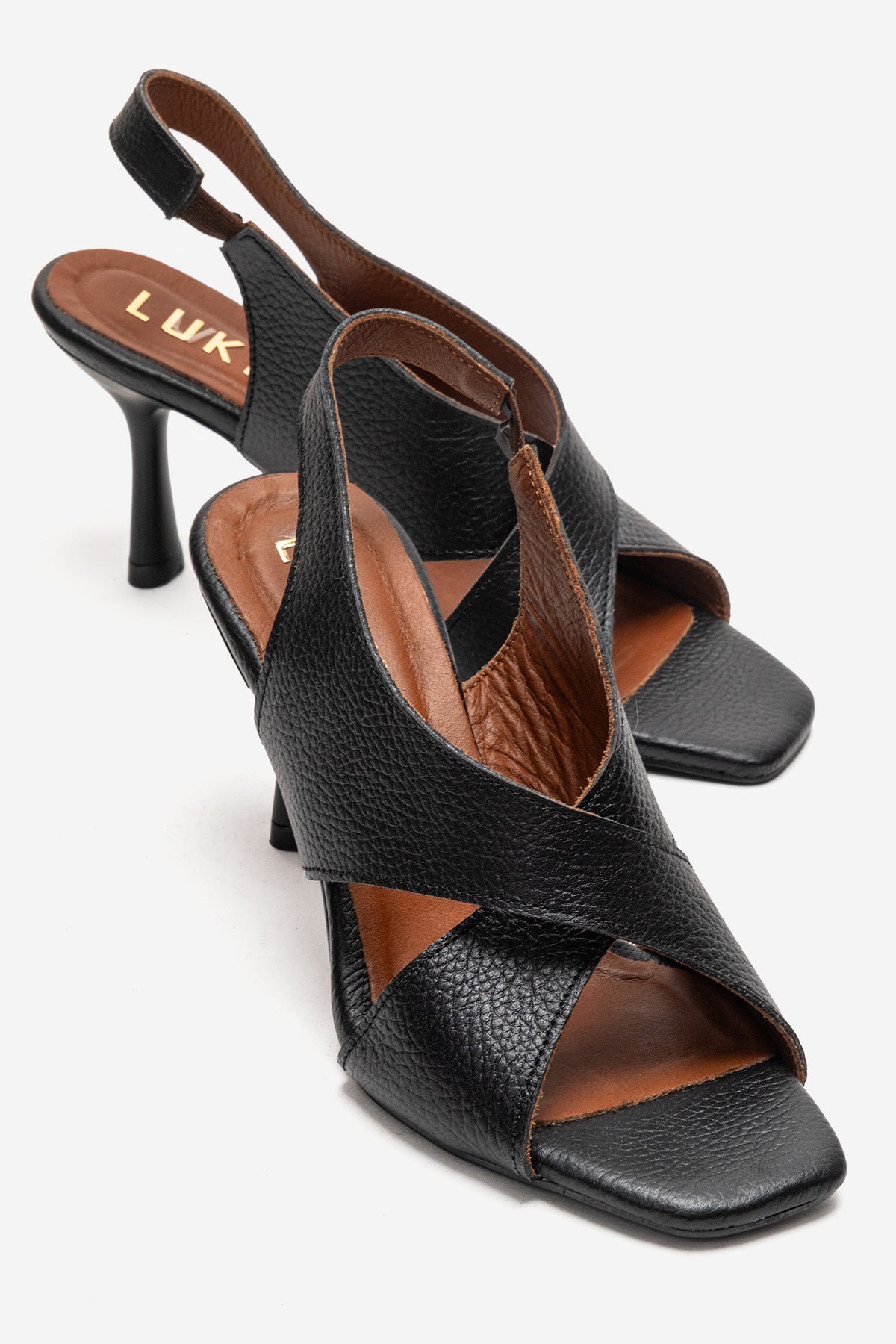 LUKKA SHOES Hakiki Deri Perla Kadın Siyah Çapraz Topuklu Ayakkabı