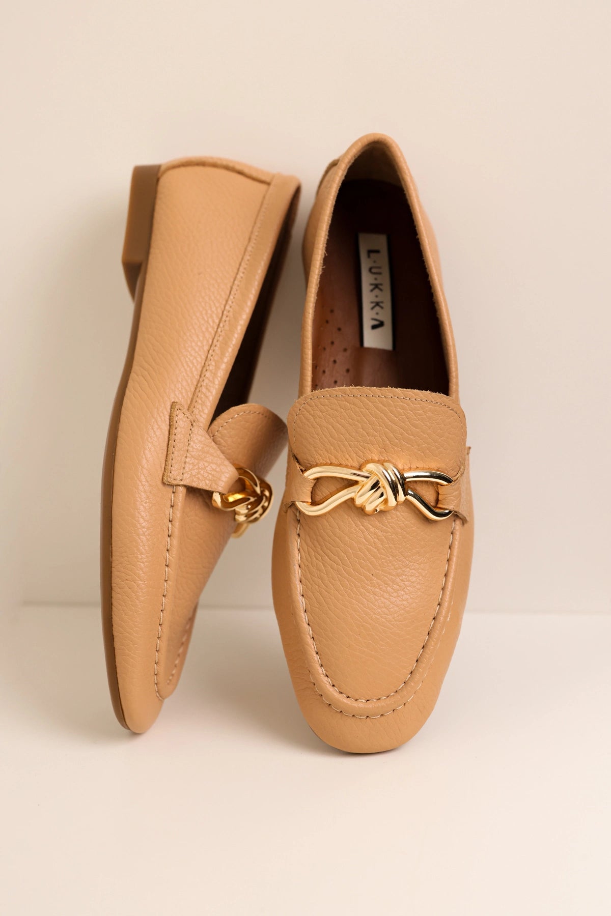 LUKKA SHOES Hakiki Deri Cameron Kadın Nude Metal Tokalı Loafer Babet