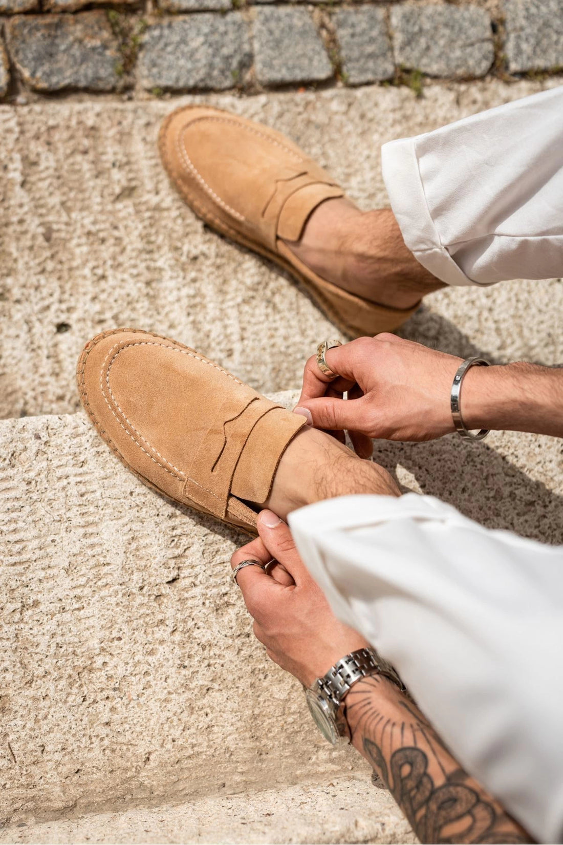 LUKKA SHOES Rose Bej Hakiki Deri Süet Erkek Loafer ayakkabı espadril