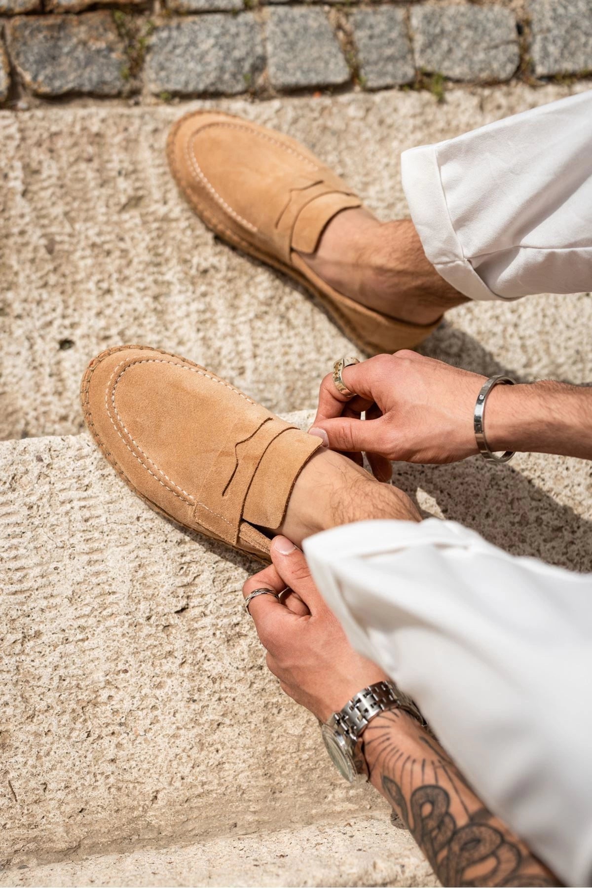 LUKKA SHOES Rose Bej Hakiki Deri Süet Erkek Loafer ayakkabı espadril