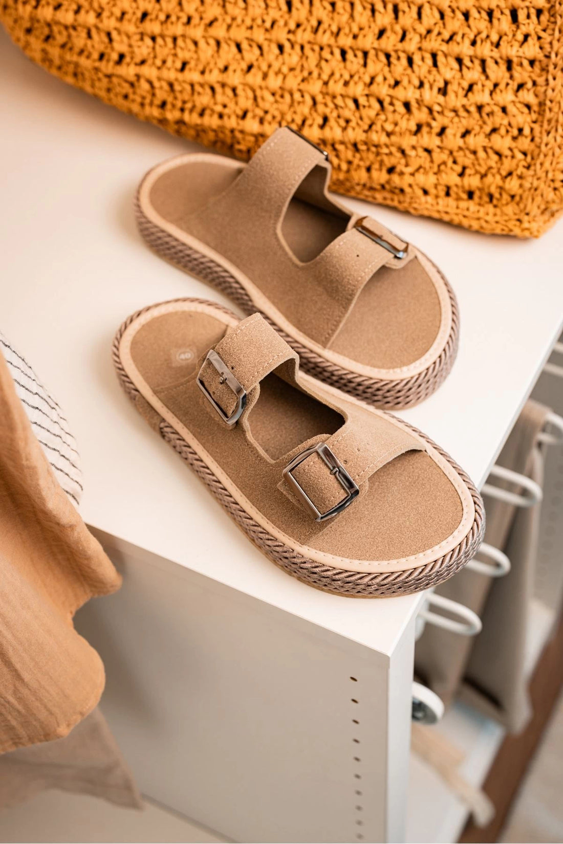 LUKKA SHOES Francesco Vizon Çift Tokalı El Yapımı Natural Hasır Erkek Terlik