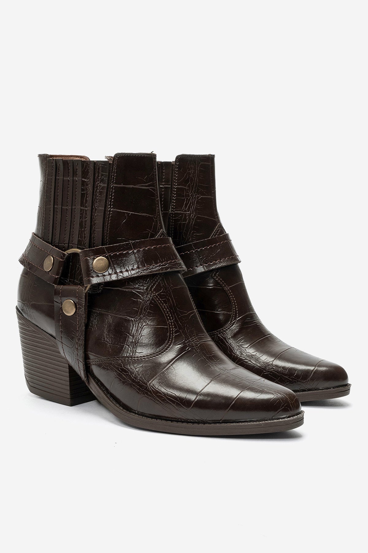 LUKKA SHOES Nova Kadın Acı Kahve Kroko Western Dallas Tak Çıkar Bot
