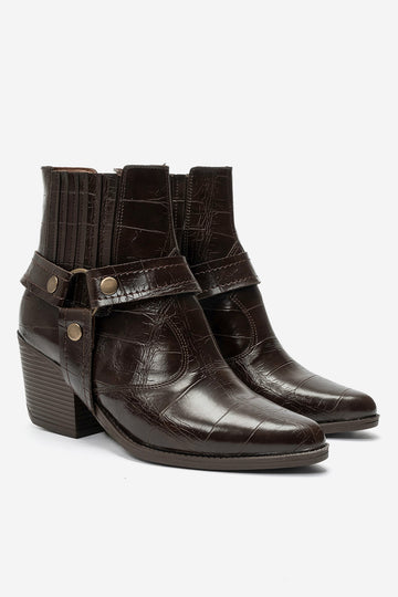 LUKKA SHOES Nova Kadın Acı Kahve Kroko Western Dallas Tak Çıkar Bot