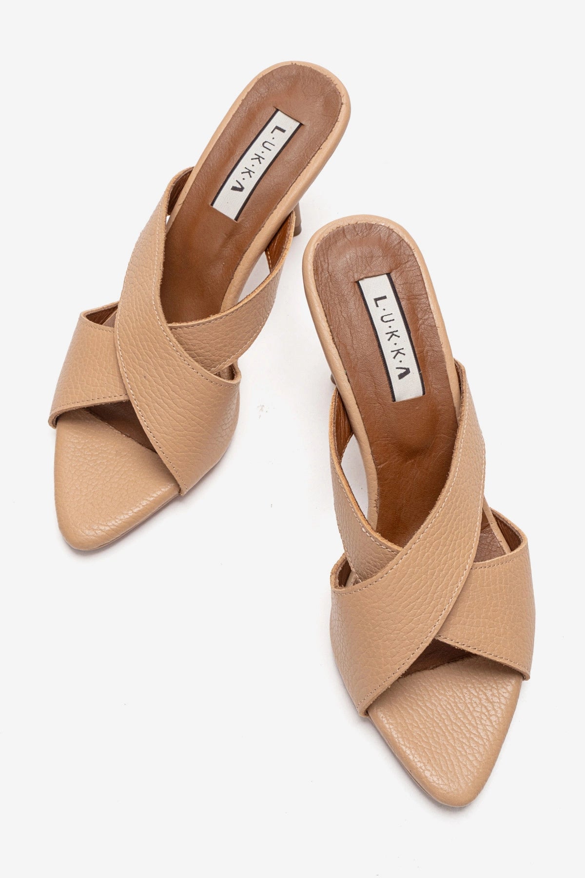 LUKKA SHOES Hakiki Deri Mila Kadın Nude Çapraz Topuklu Terlik