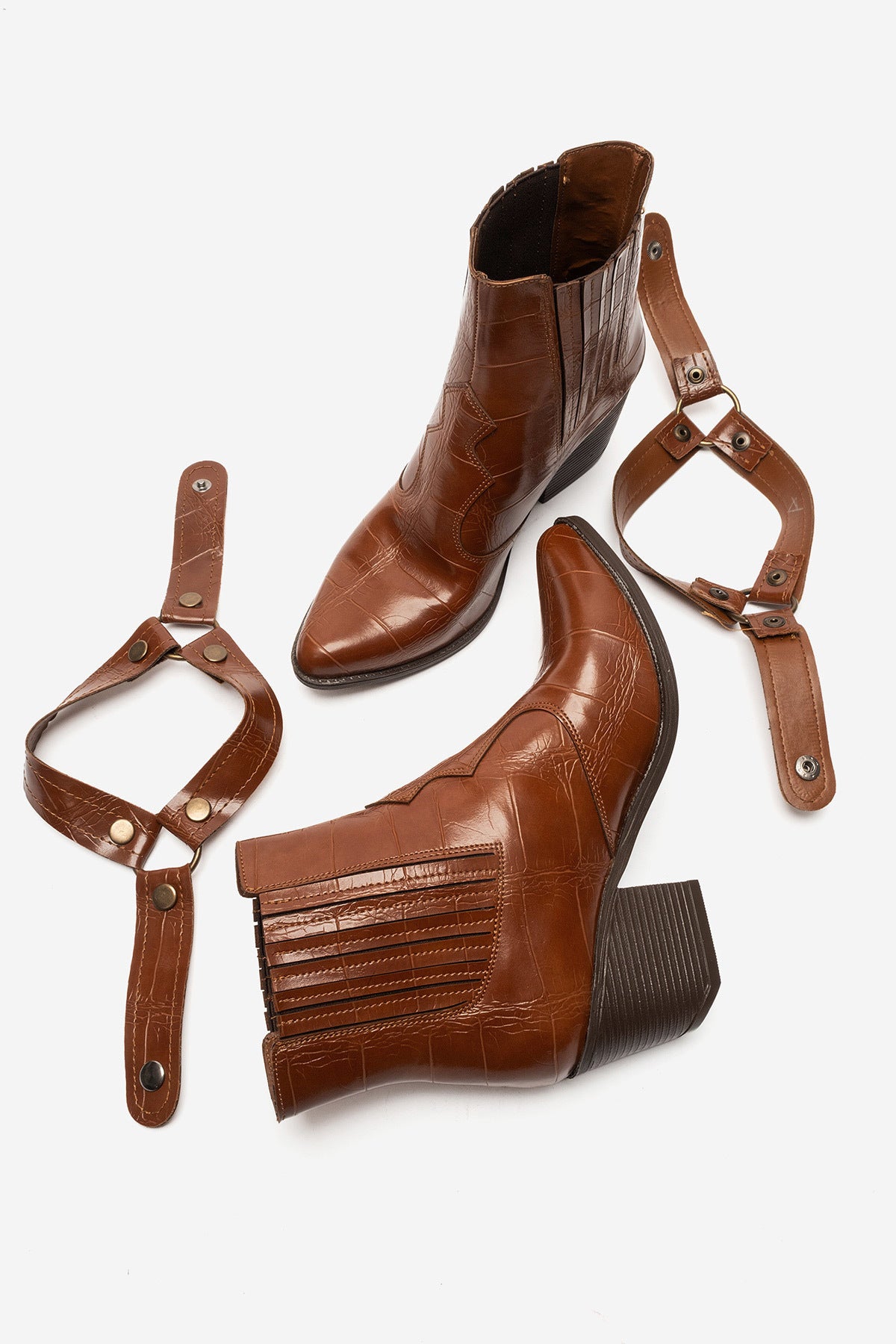 LUKKA SHOES Nova Kadın Taba Kroko Western Dallas Tak Çıkar Bot