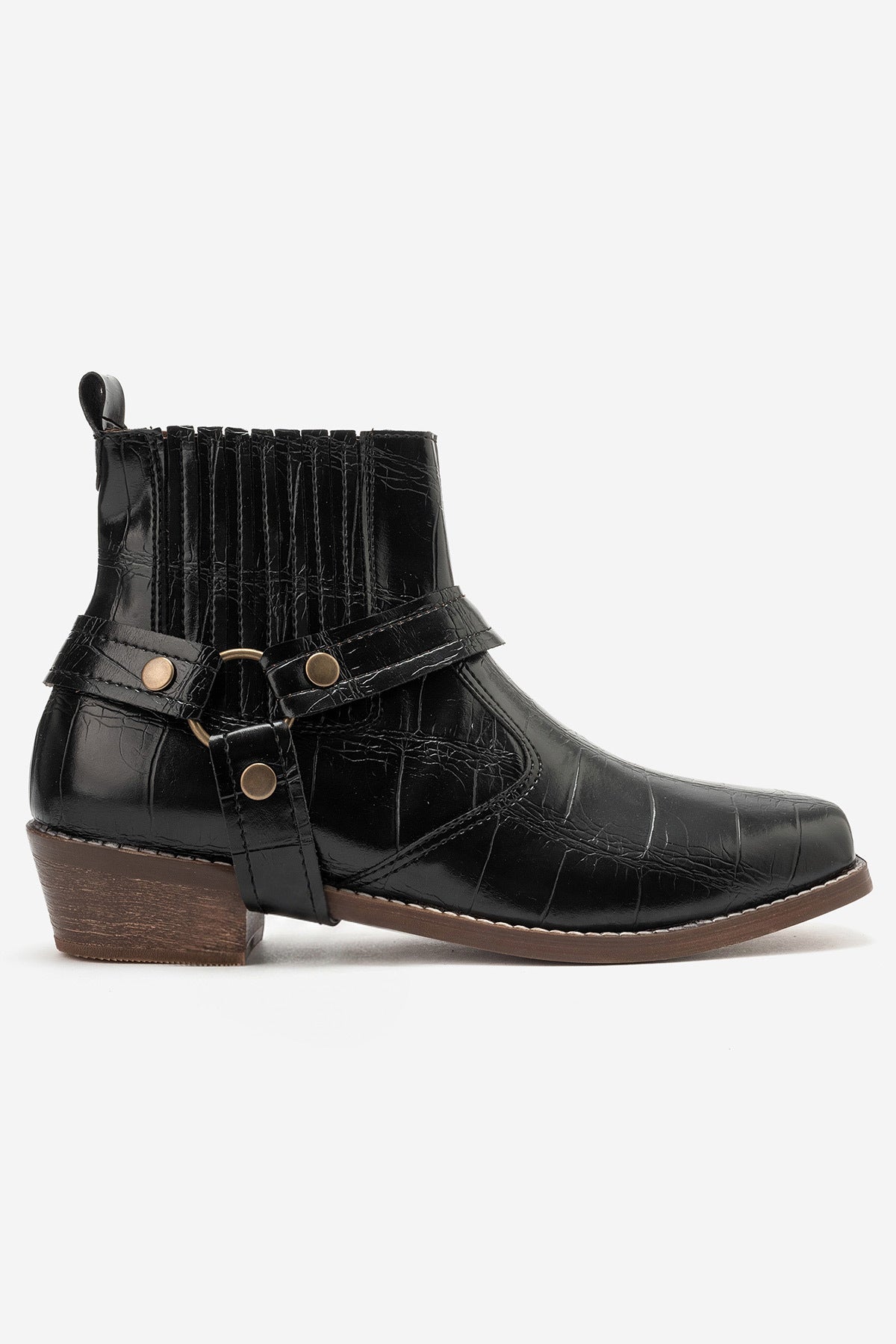 LUKKA SHOES Bert Erkek Siyah Kroko Kovboy Dallas Western Tak Çıkar Detaylı Ahşap Topuk El Yapımı Bot