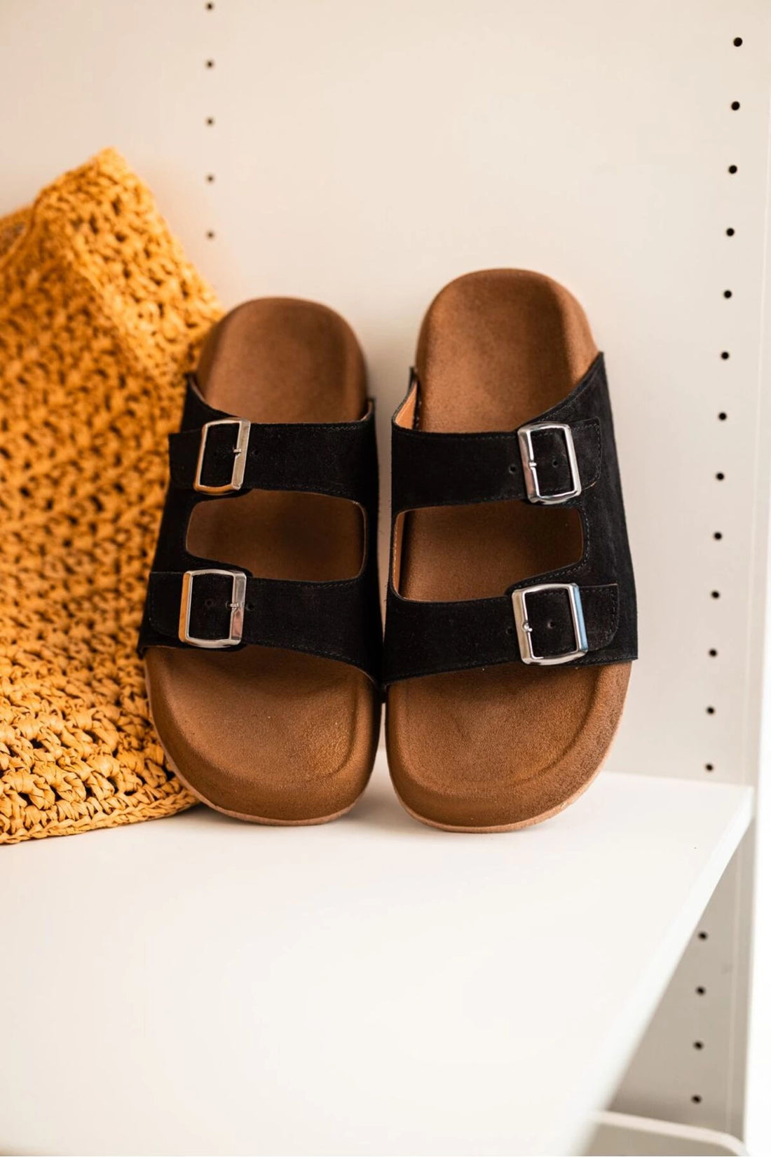 LUKKA SHOES Lorenzo Siyah Çift Tokalı Hafif Mantar Taban Erkek Terlik