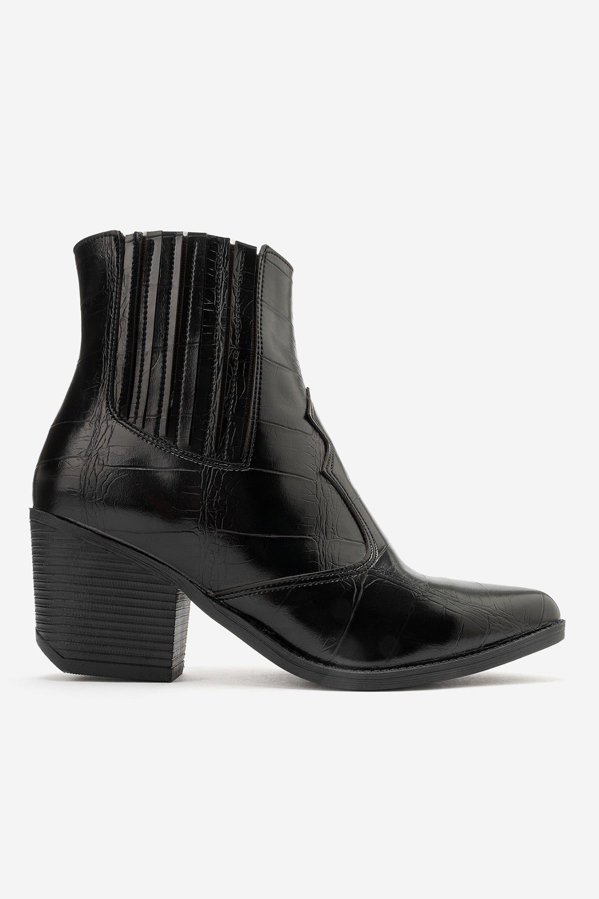LUKKA SHOES Nova Kadın Siyah Kroko Western Dallas Tak Çıkar Bot