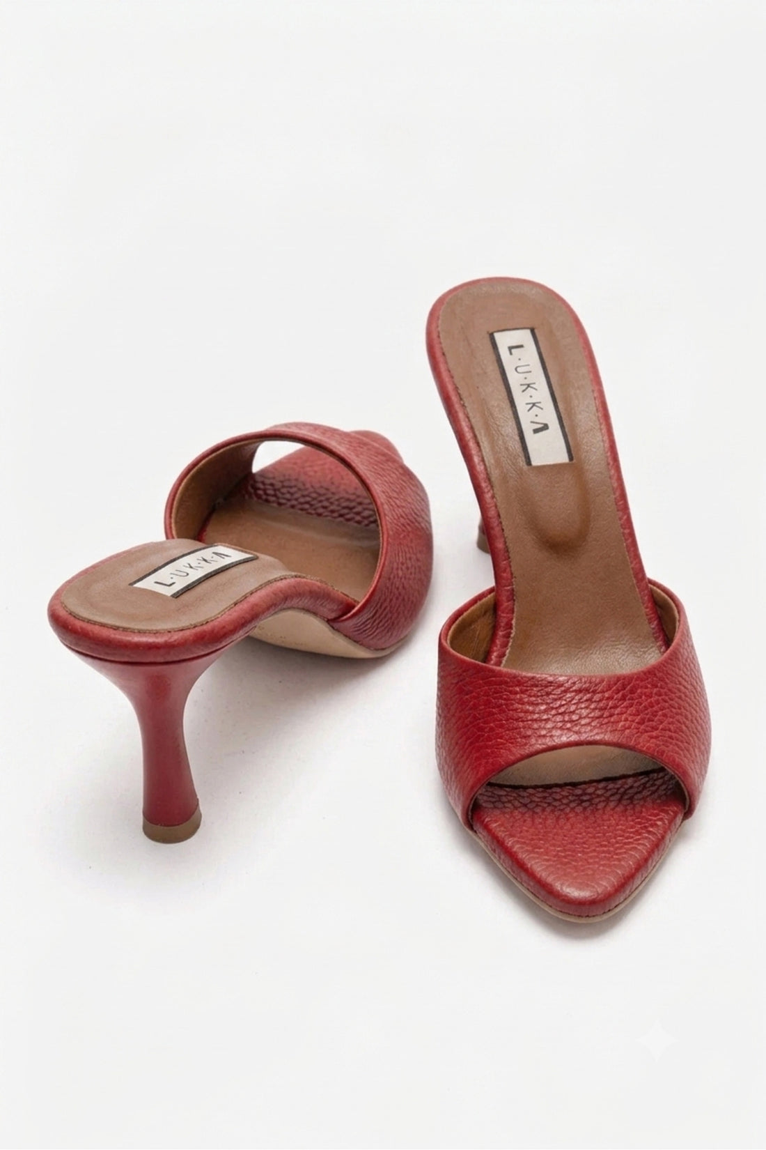 LUKKA SHOES Hakiki Deri Aria Kadın Kırmızı Tek Yüz Topuklu Terlik