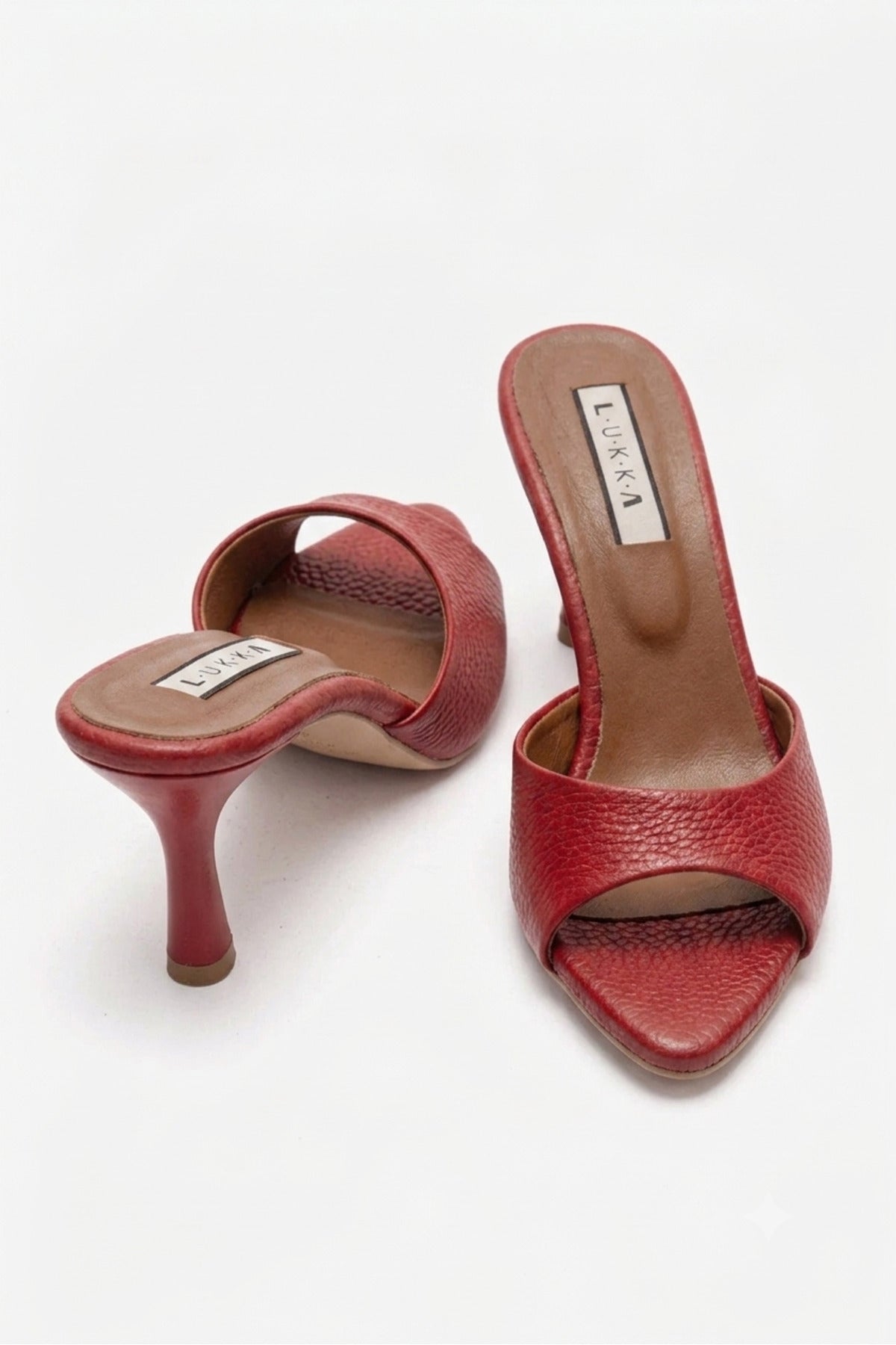 LUKKA SHOES Hakiki Deri Aria Kadın Kırmızı Tek Yüz Topuklu Terlik