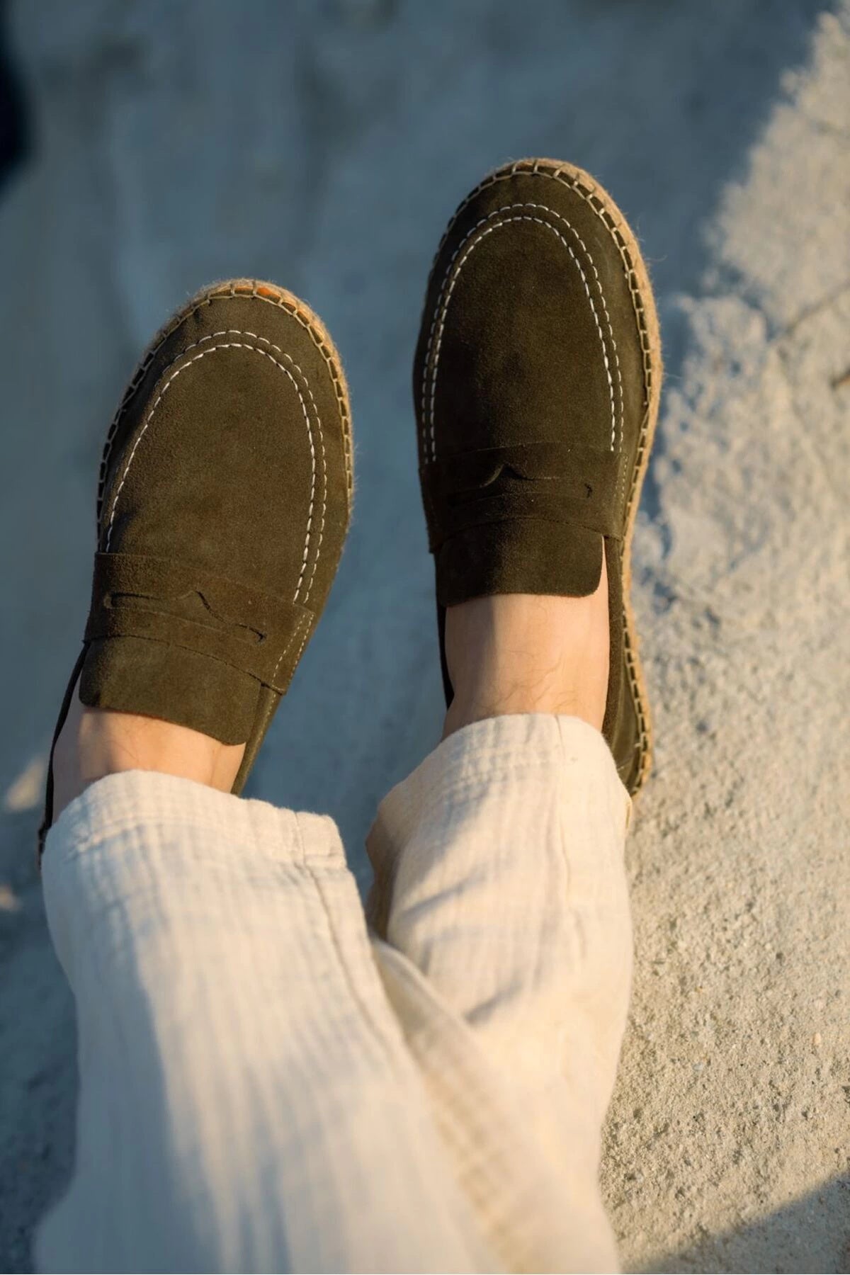 LUKKA SHOES Rose Haki Hakiki Deri Süet Erkek Loafer ayakkabı espadril