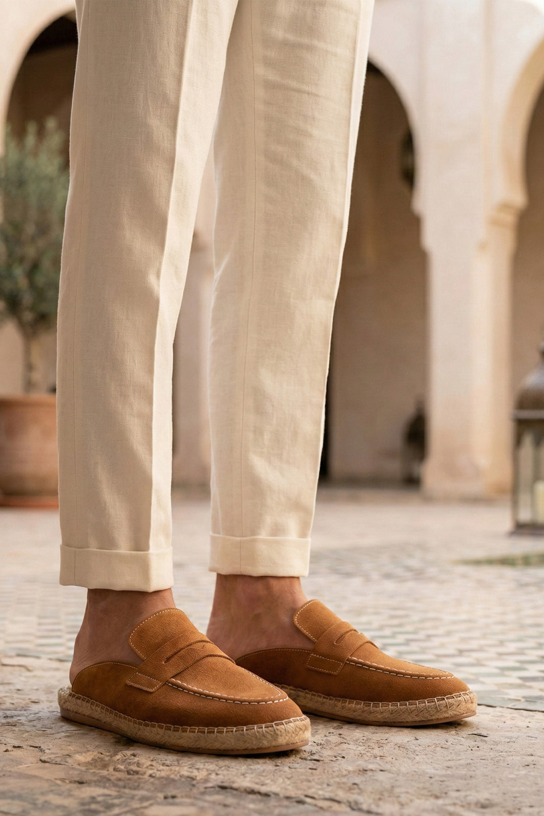 LUKKA SHOES Erkek Amaya El Yapımı Taba Suni Deri Tozu Espadril Loafer Terlik