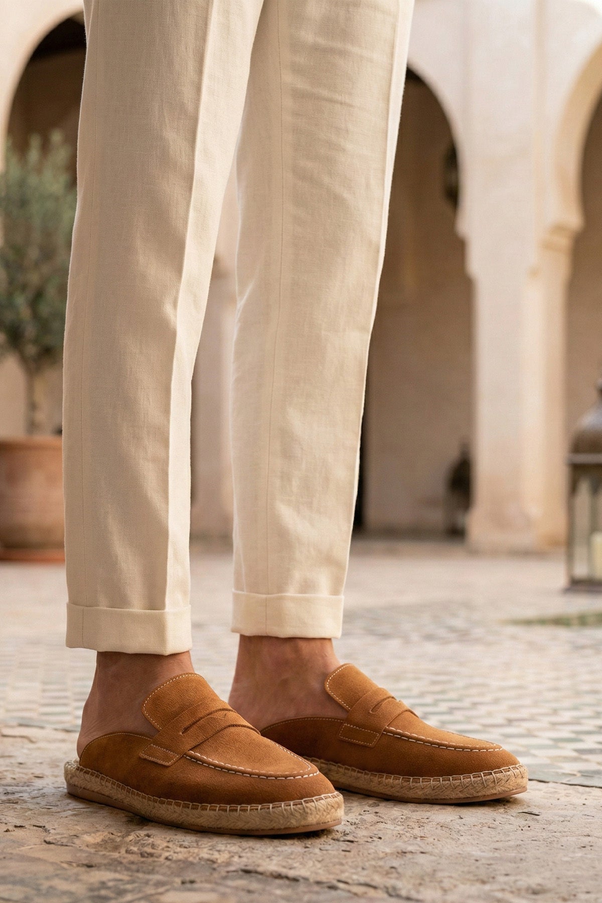 LUKKA SHOES Erkek Amaya El Yapımı Taba Suni Deri Tozu Espadril Loafer Terlik