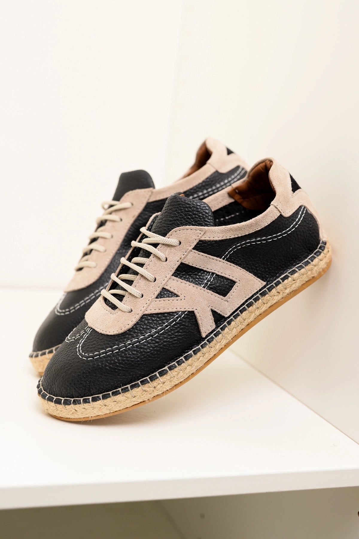 LUKKA SHOES Hakiki Deri Chester Siyah Bağcıklı Spor Espadril