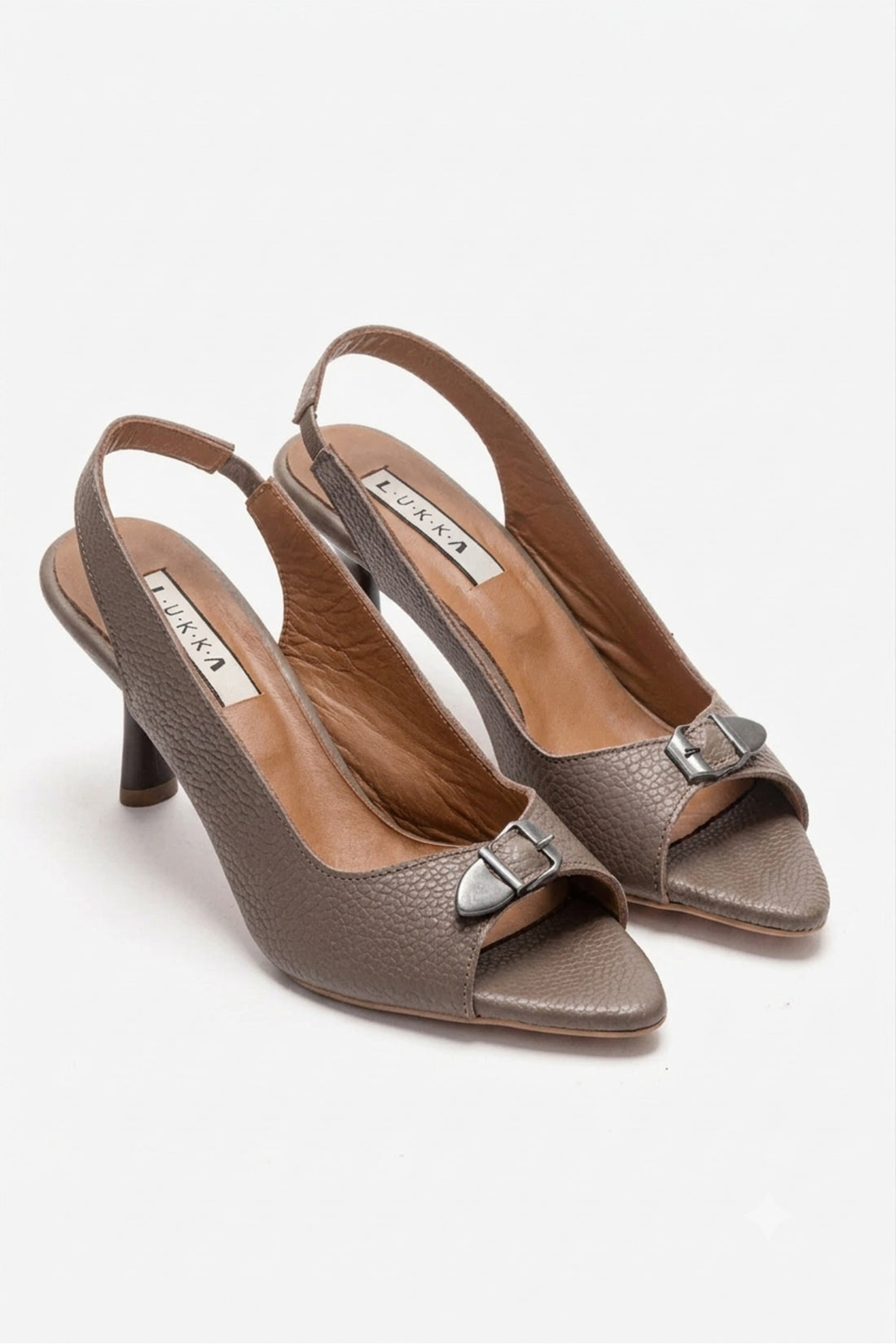 LUKKA SHOES Hakiki Deri Agnes Kadın Toka Detay VizonTopuklu Sandalet