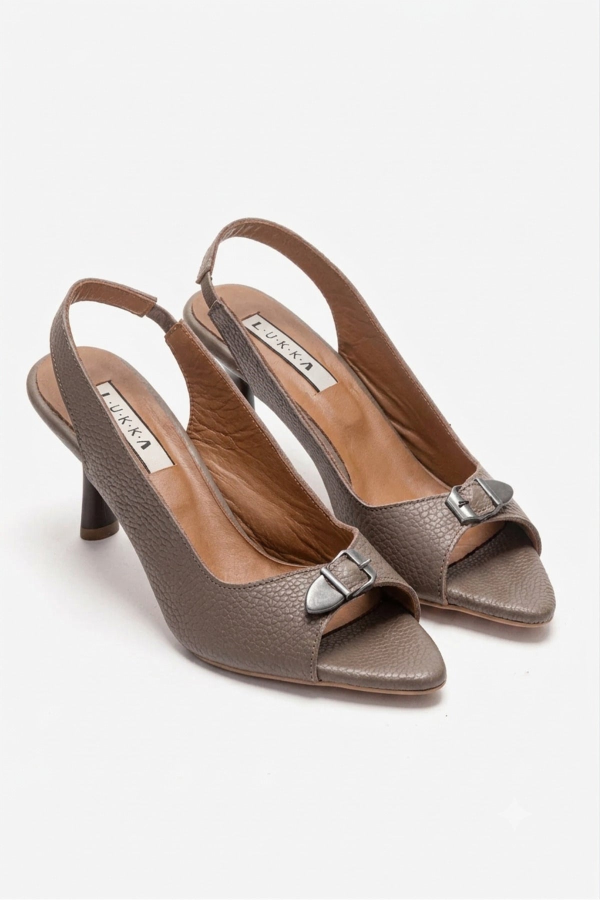 LUKKA SHOES Hakiki Deri Agnes Kadın Toka Detay VizonTopuklu Sandalet