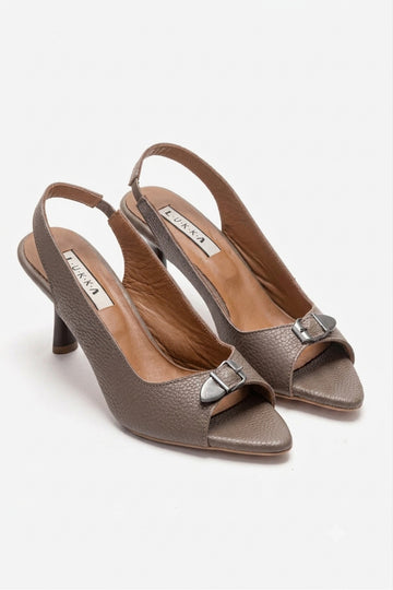 LUKKA SHOES Hakiki Deri Agnes Kadın Toka Detay VizonTopuklu Sandalet