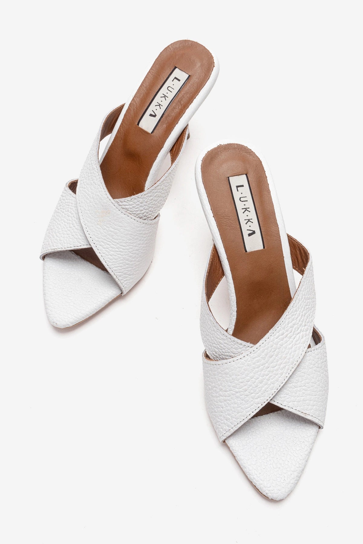 LUKKA SHOES Hakiki Deri Mila Kadın Beyaz Çapraz Topuklu Terlik