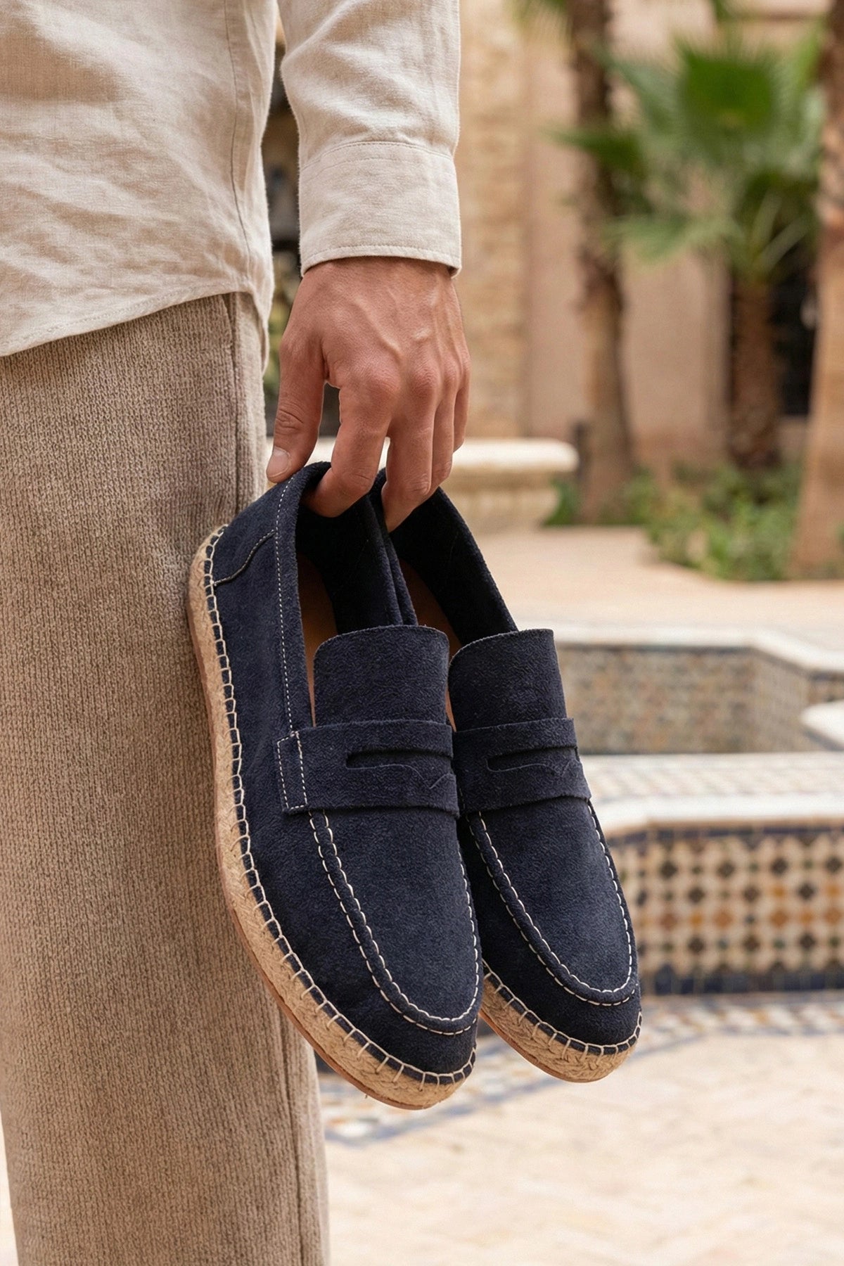 LUKKA SHOES Lotus Erkek Suni Deri Mavi Loafer Espadril