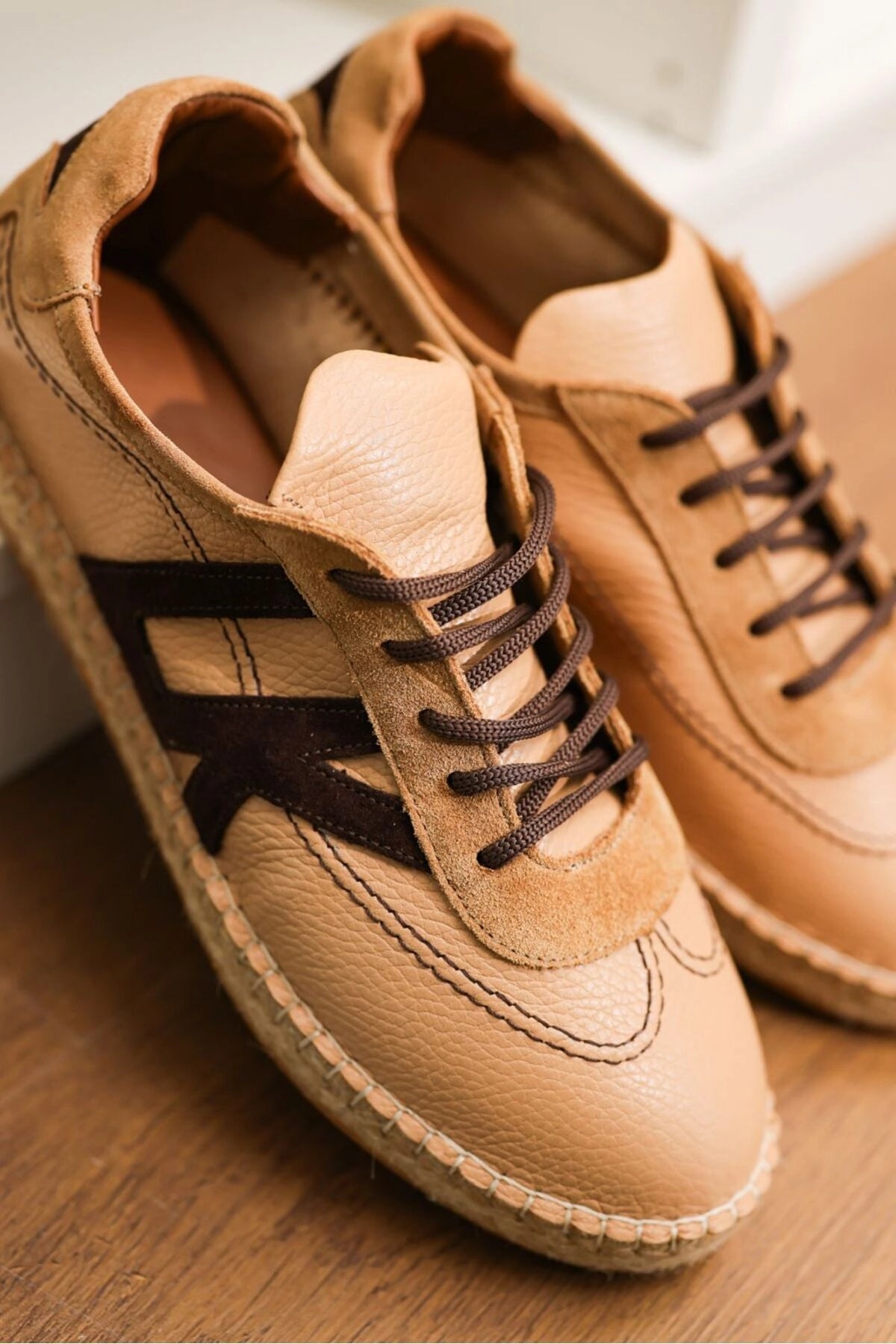 LUKKA SHOES Hakiki Deri Chester Nude Bej Bağcıklı Spor Espadril
