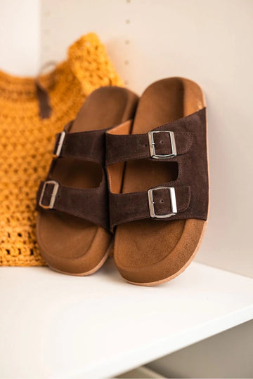 LUKKA SHOES Lorenzo Acı Kahve Çift Tokalı Hafif Mantar Taban Erkek Terlik