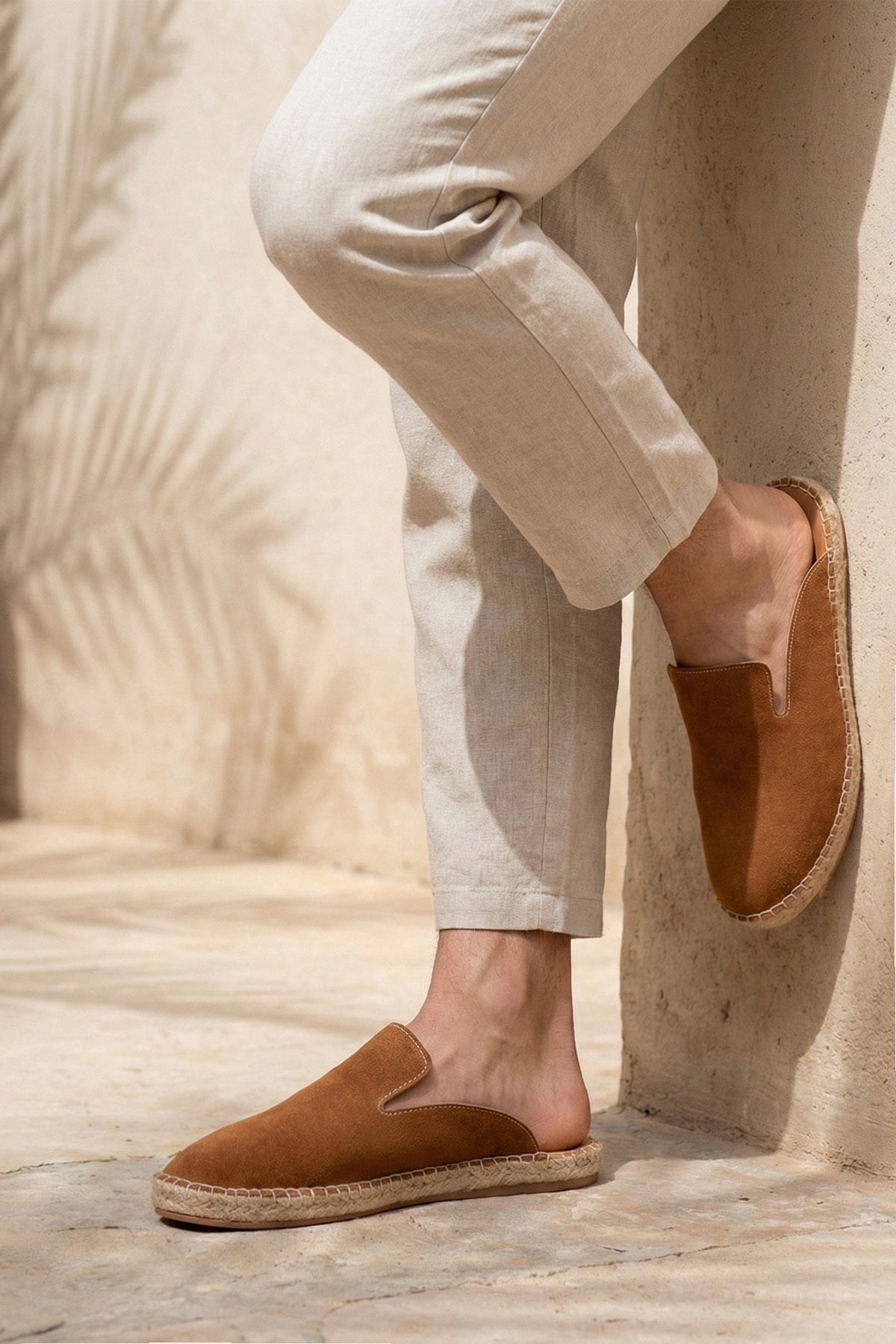 LUKKA SHOES Erkek Terra El Yapımı Taba Suni Deri Tozu Espadril Terlik