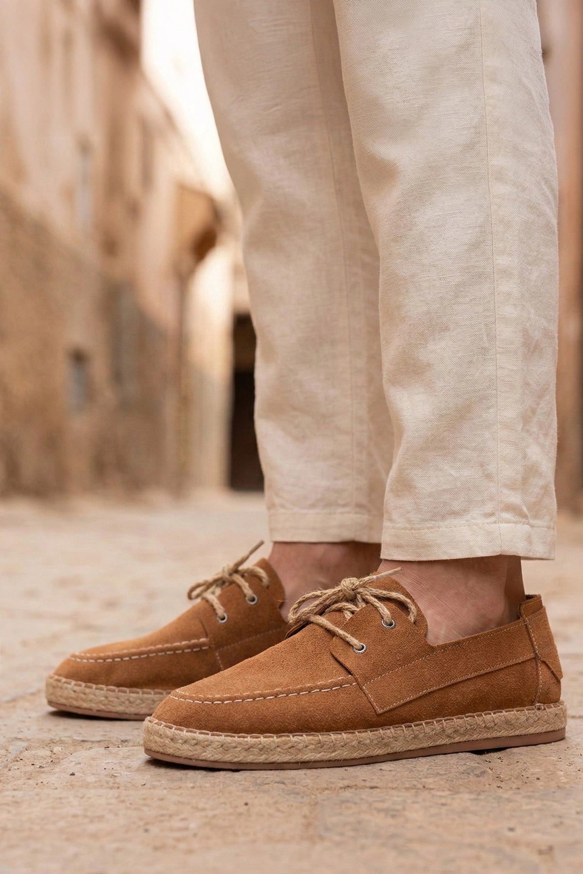 LUKKA SHOES Sahra Erkek Suni Deri Taba Bağcıklı Espadril
