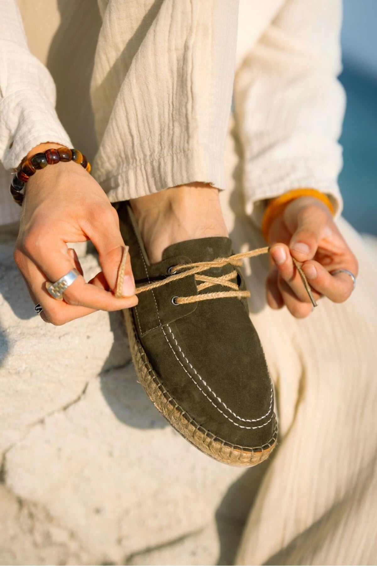 LUKKA SHOES Fleur Hakiki Deri Haki Bağcıklı Espadril