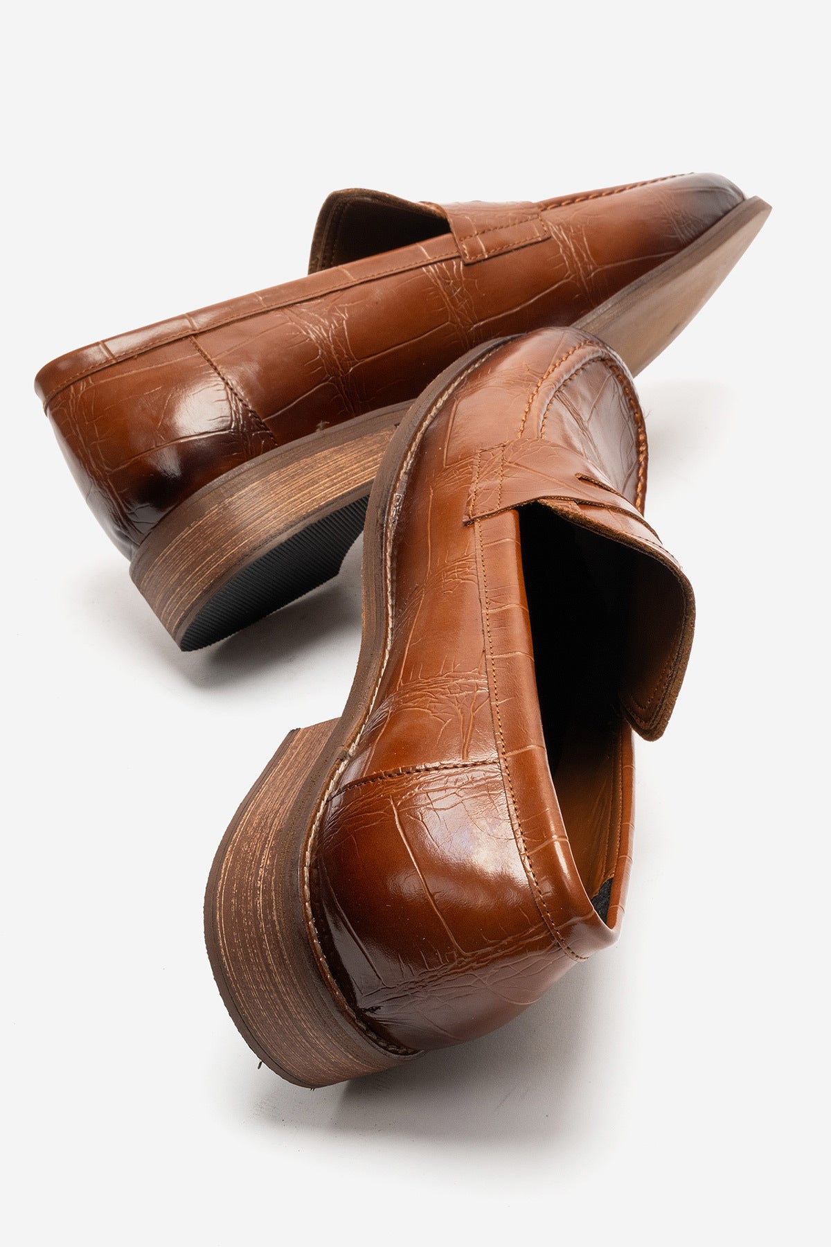LUKKA SHOES Daniel Erkek Taba Kroko El yapımı Makosen Loafer Ayakkabı