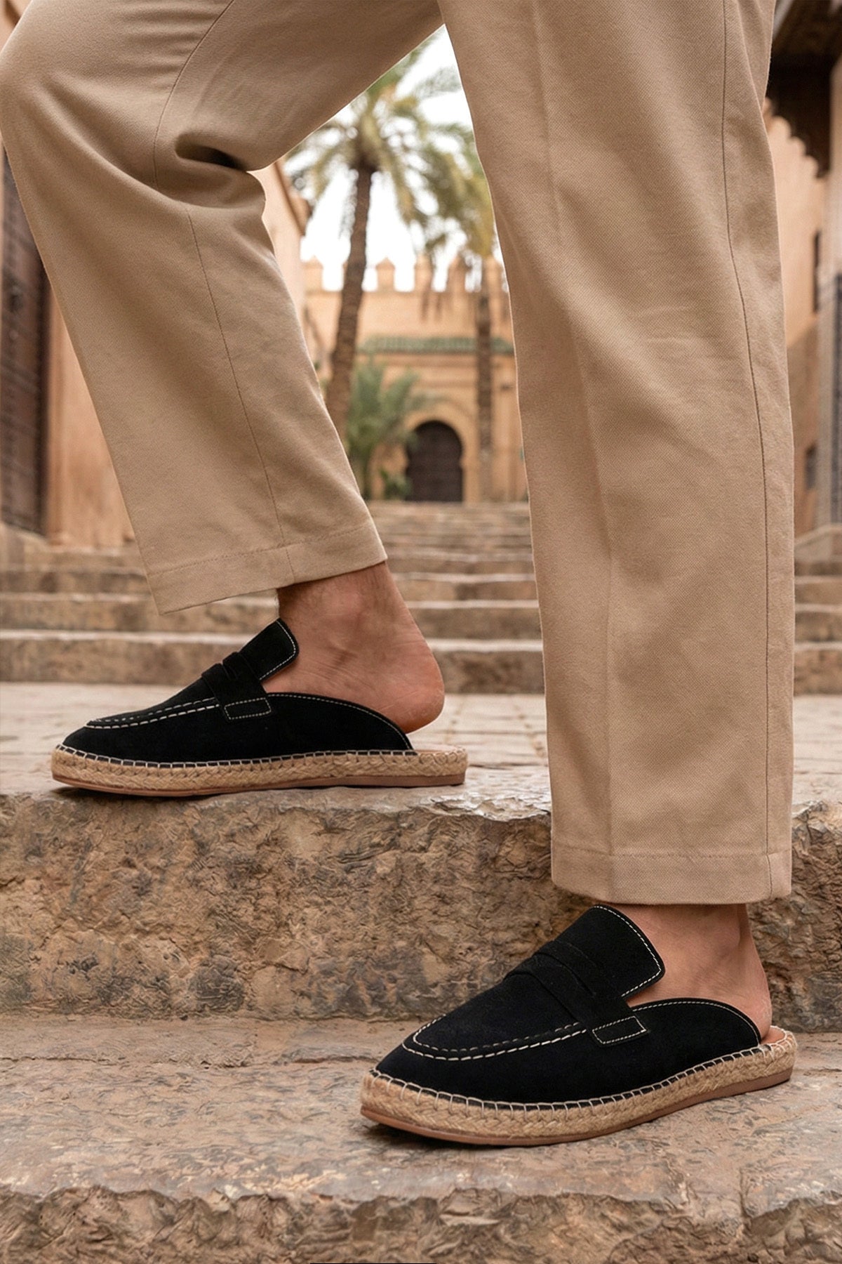 LUKKA SHOES Erkek Amaya El Yapımı Siyah Suni Deri Tozu Espadril Loafer Terlik
