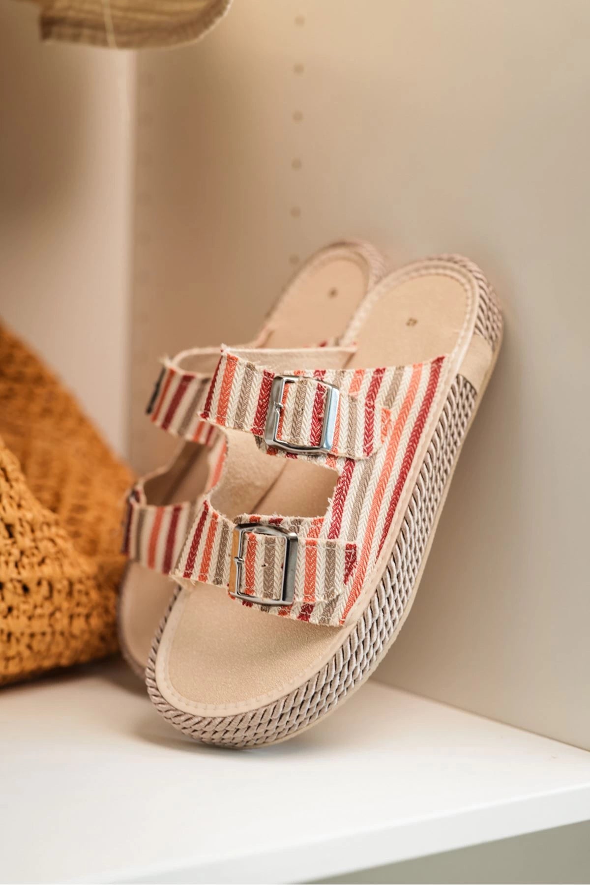 LUKKA SHOES Francesco Çok Renkli Çift Tokalı El Yapımı Natural Hasır Erkek Terlik