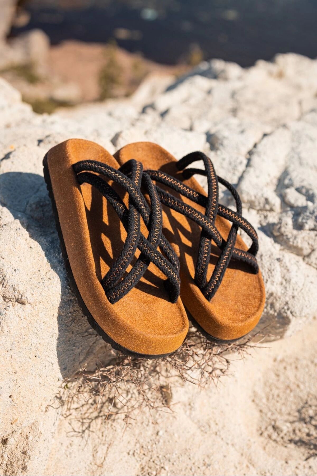 LUKKA SHOES Maya Erkek Siyah Pamuk İp Halat sandalet