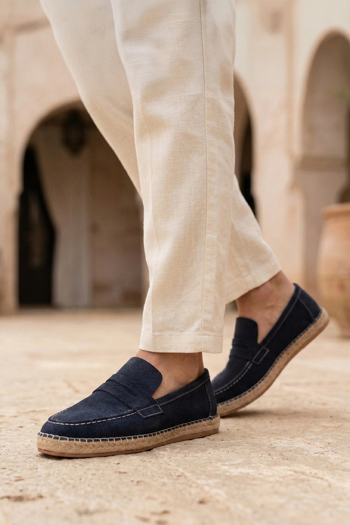 LUKKA SHOES Lotus Erkek Suni Deri Mavi Loafer Espadril
